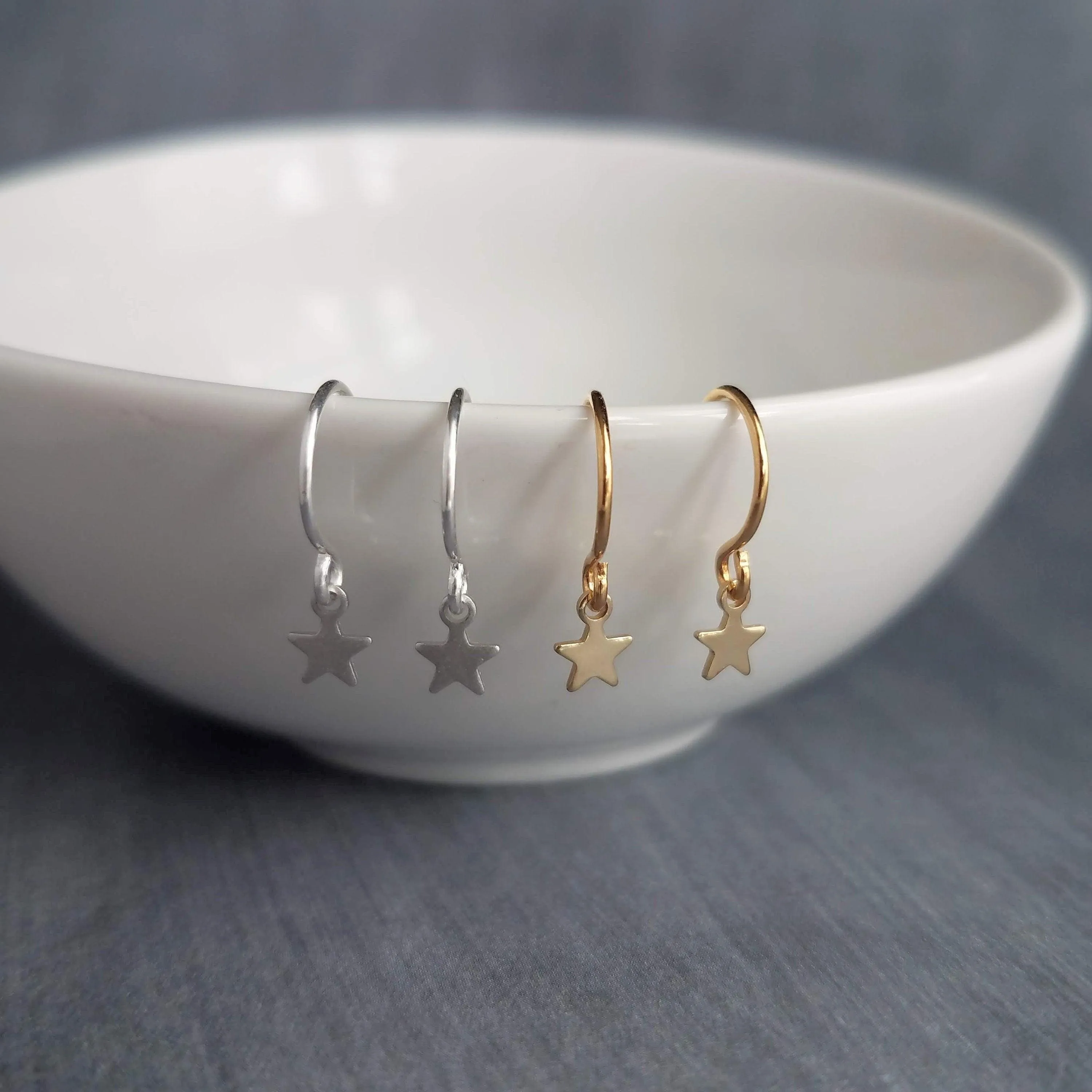 Tiny Silver Star Earrings, small star dangle, matte silver earring, silver minimalist earring rhodium star earring plain silver star earring