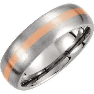 Titanium & 14K Rose Inlay Satin Finish Band T899 - 7 mm