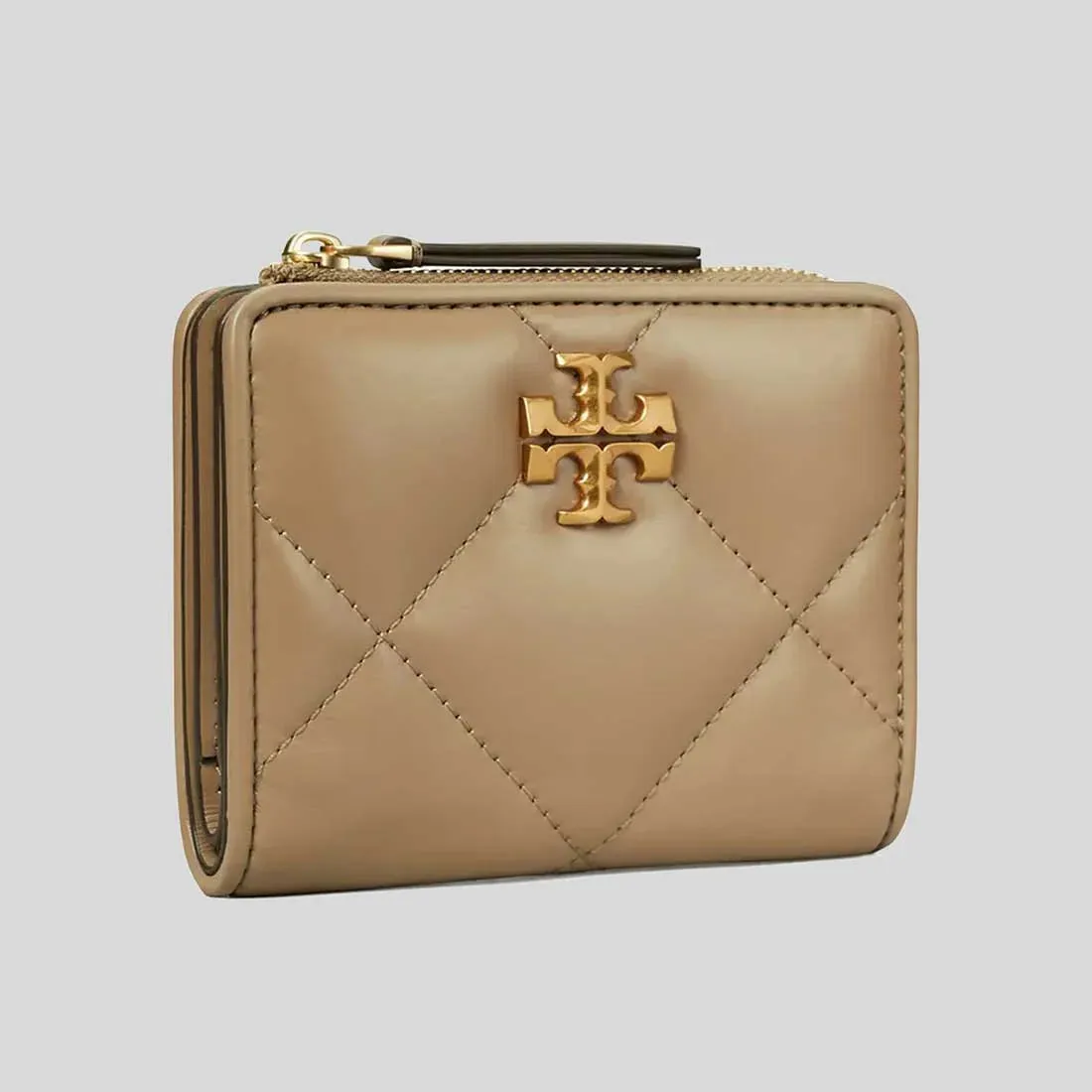 TORY BURCH Kira Diamond Quilted Leather Bifold Wallet Taupe Oak RB-154990