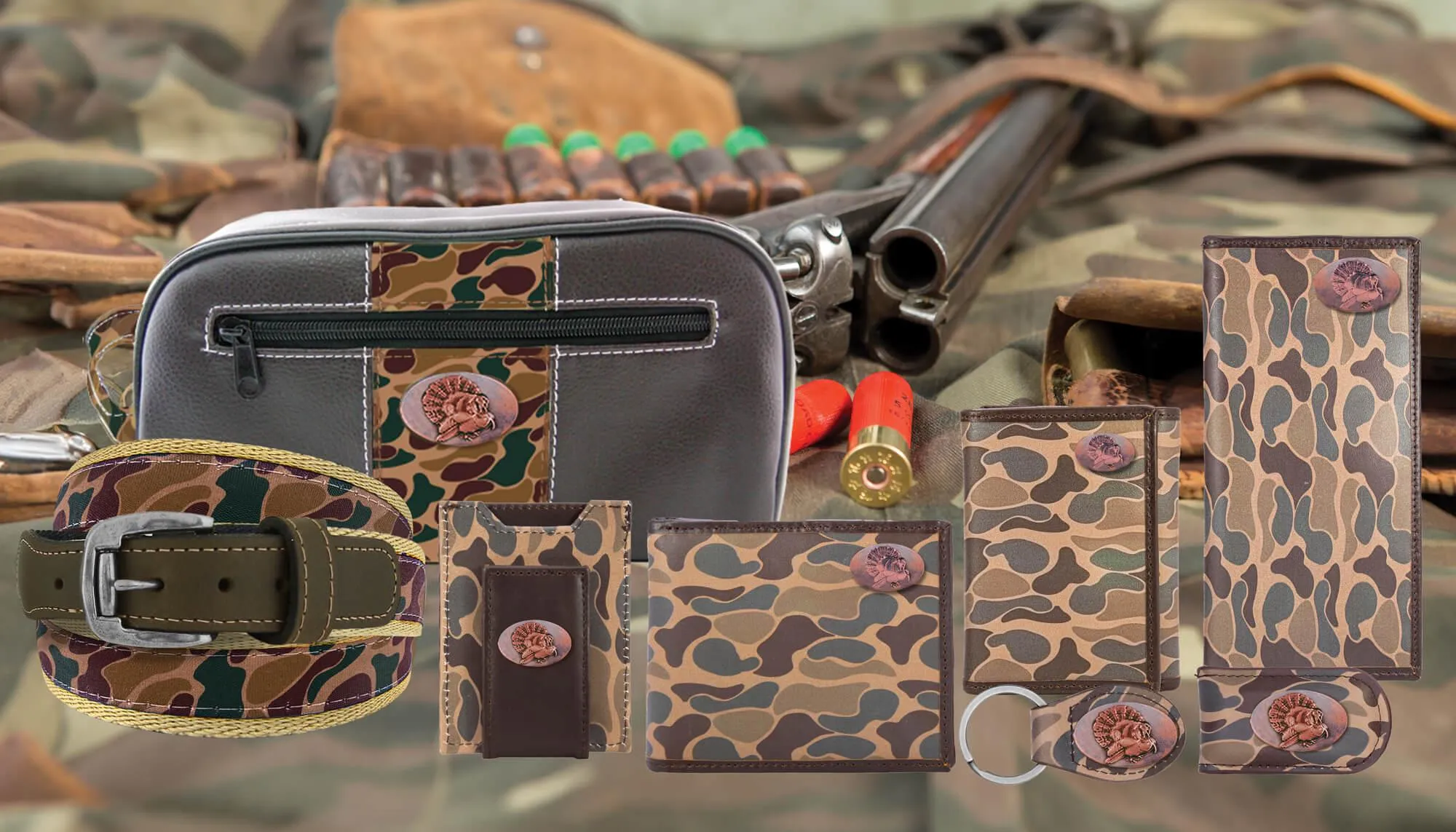 Turkey Men's Bifold Old School Camo Leather Wallet.