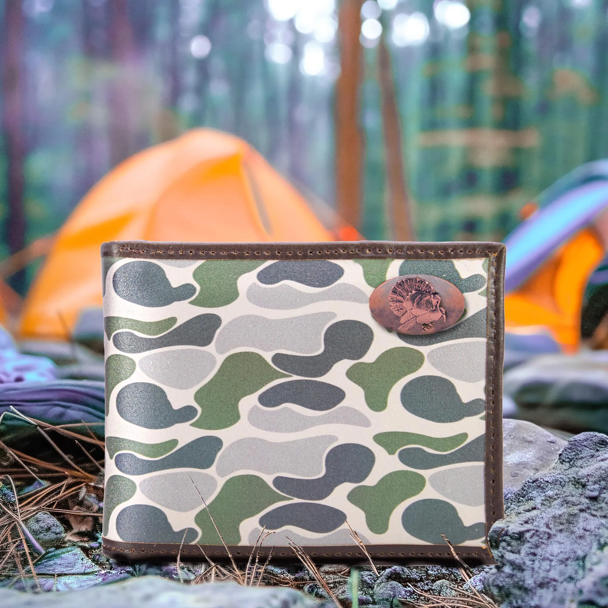Turkey Men's Bifold Old School Camo Leather Wallet.