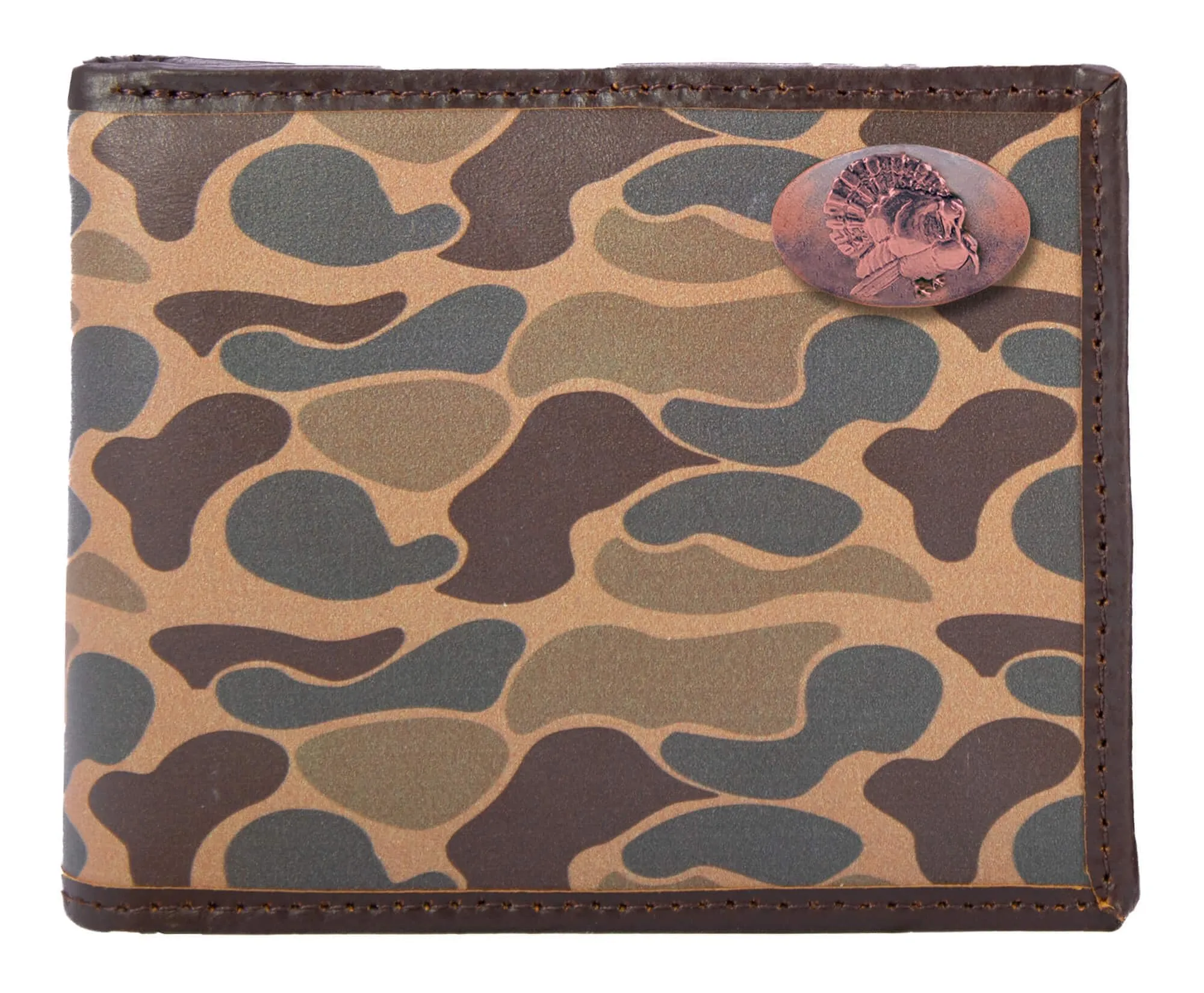 Turkey Men's Bifold Old School Camo Leather Wallet.