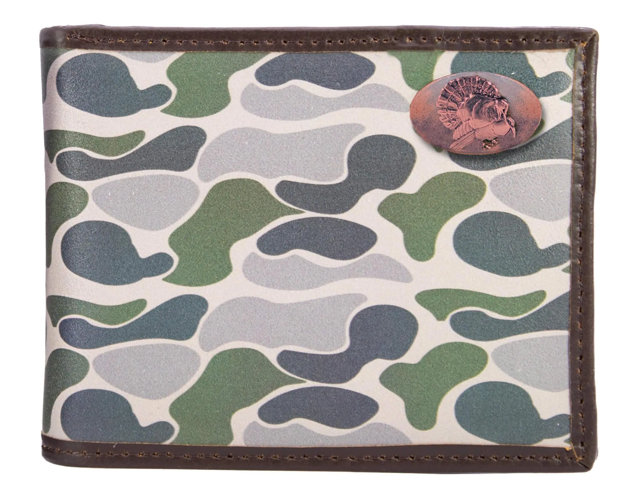 Turkey Men's Bifold Old School Camo Leather Wallet.