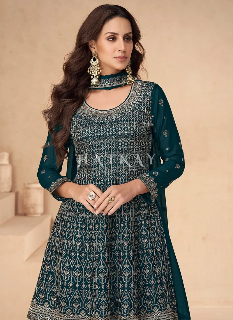 Turquoise Peplum Style Palazzo Suit