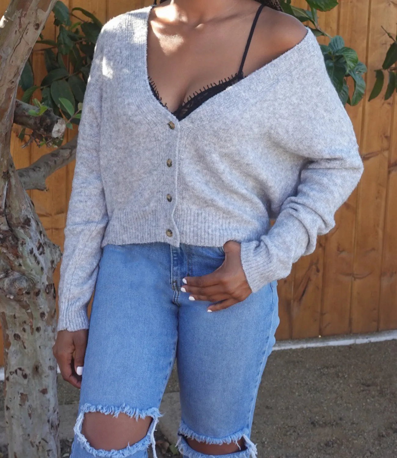 Valentina Button Down Sweater(H.Grey)