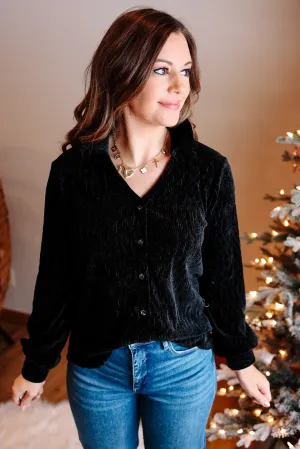 Vienna Crinkle Velvet Top - Black