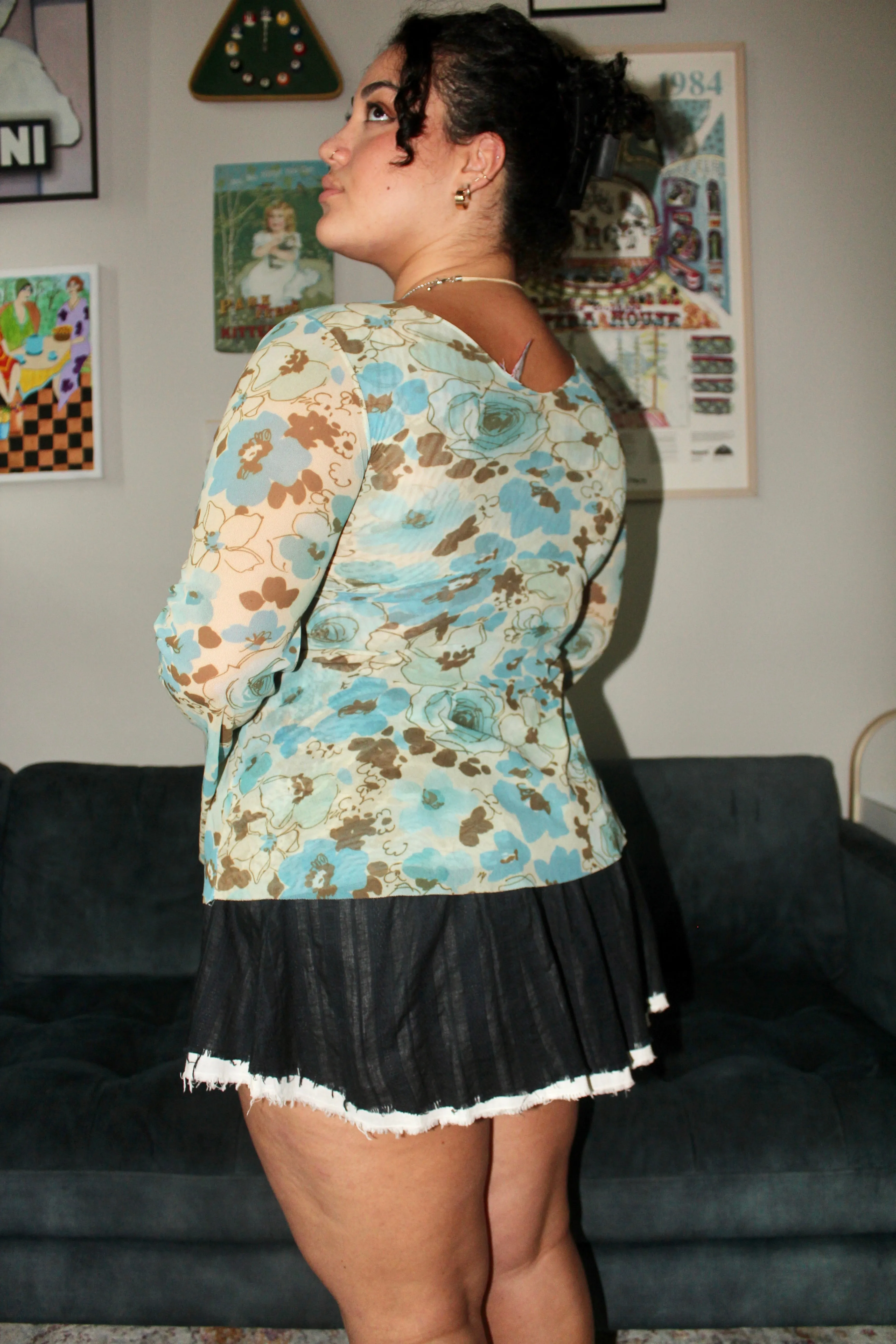 Vintage 90s Multimedia Flared Sleeve Gauzy Top (L)