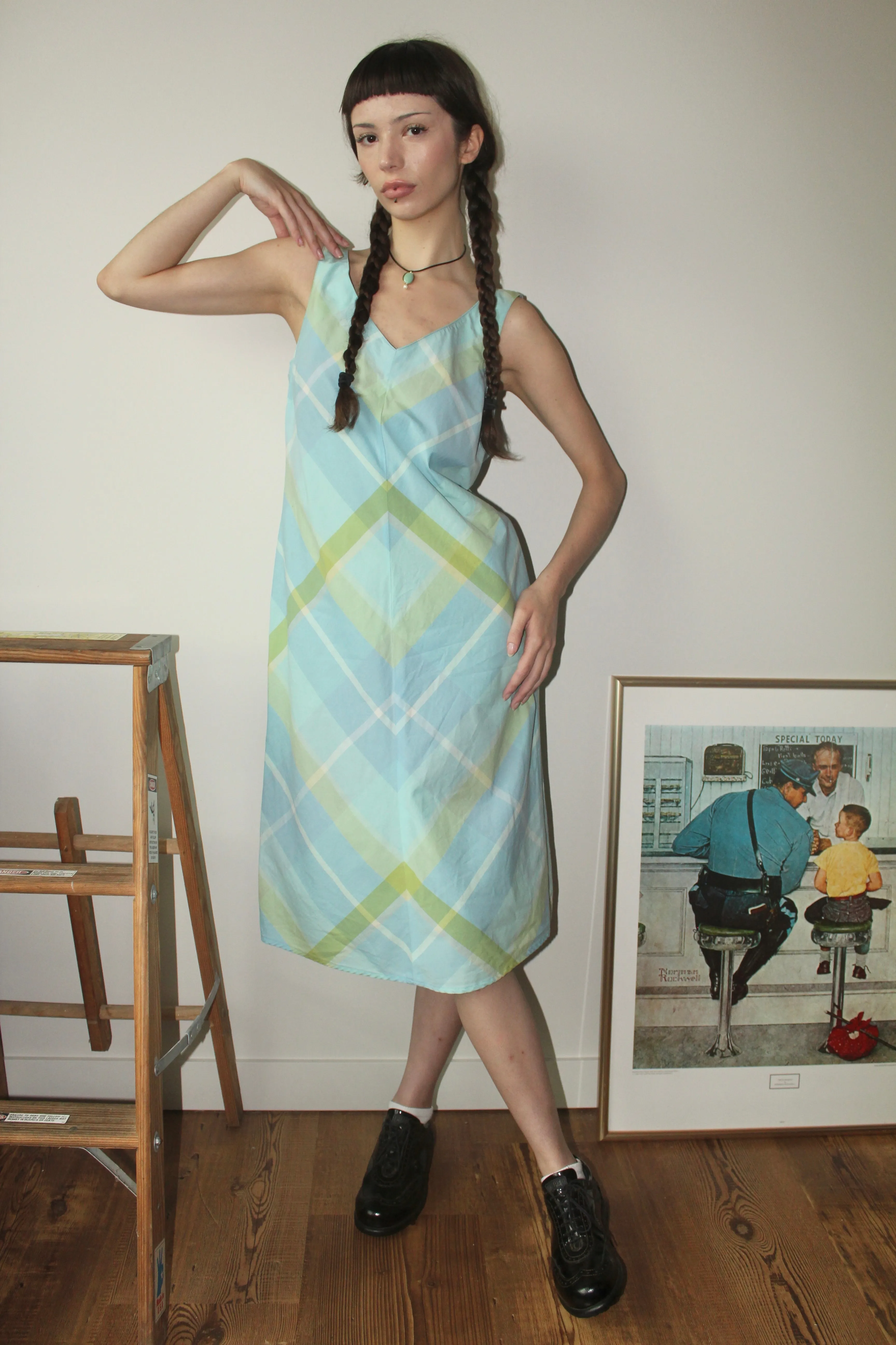 Vintage 90s Plaid Midi Dress (M)