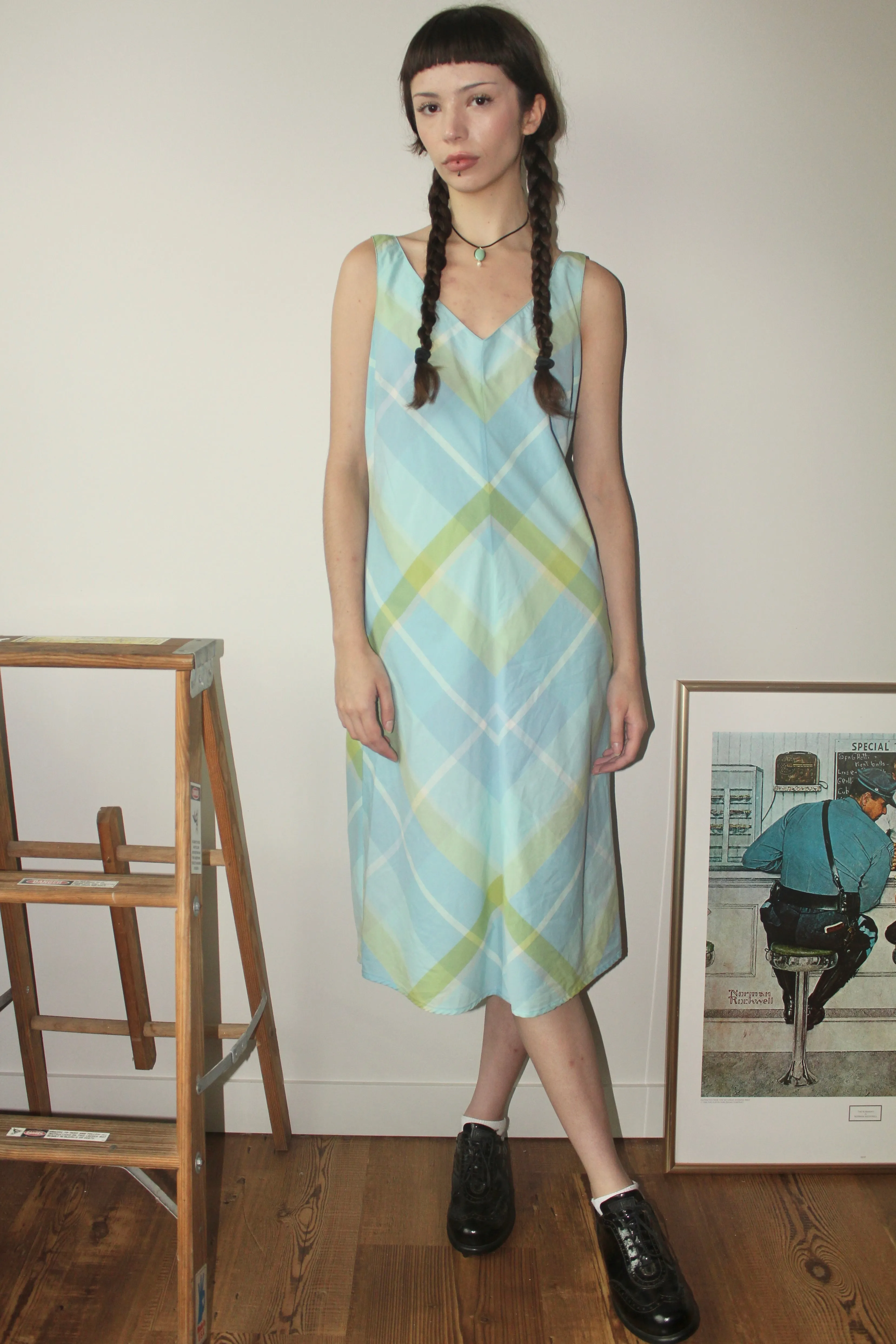Vintage 90s Plaid Midi Dress (M)