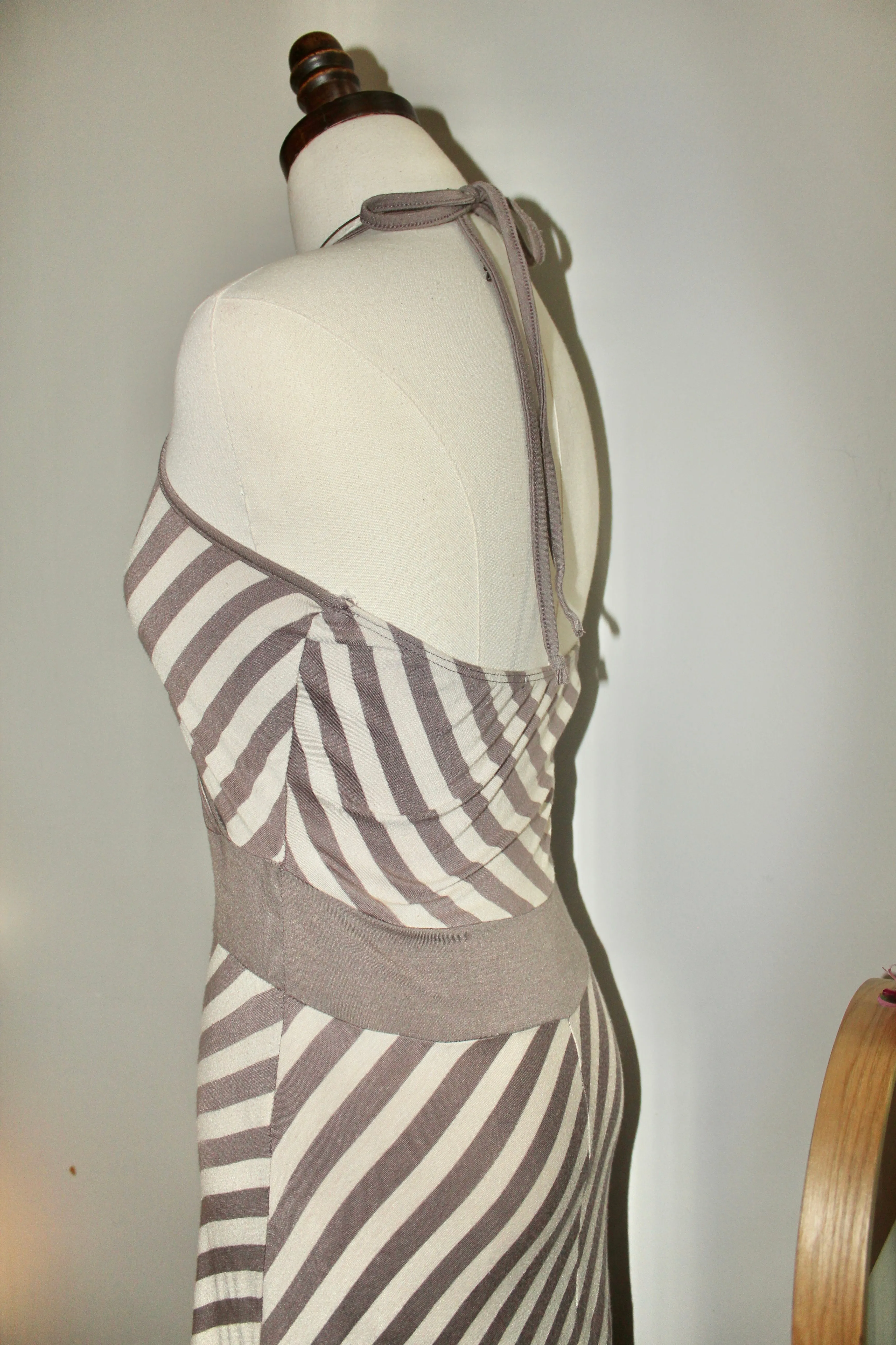 Vintage 90s Striped Halter Midi Dress (S)