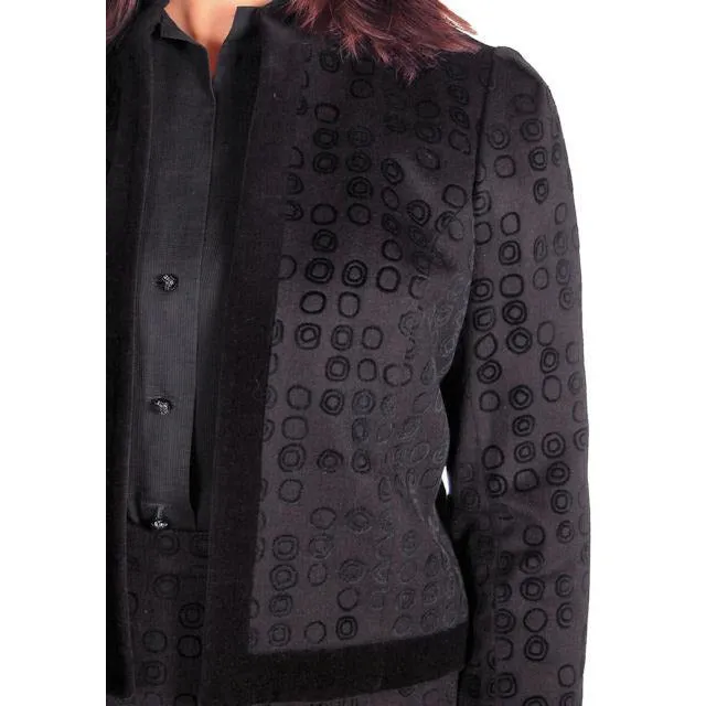 Vintage Classic Textured Black Suit Ophelie 1980s Paris Circles Motif  40 Bust-43