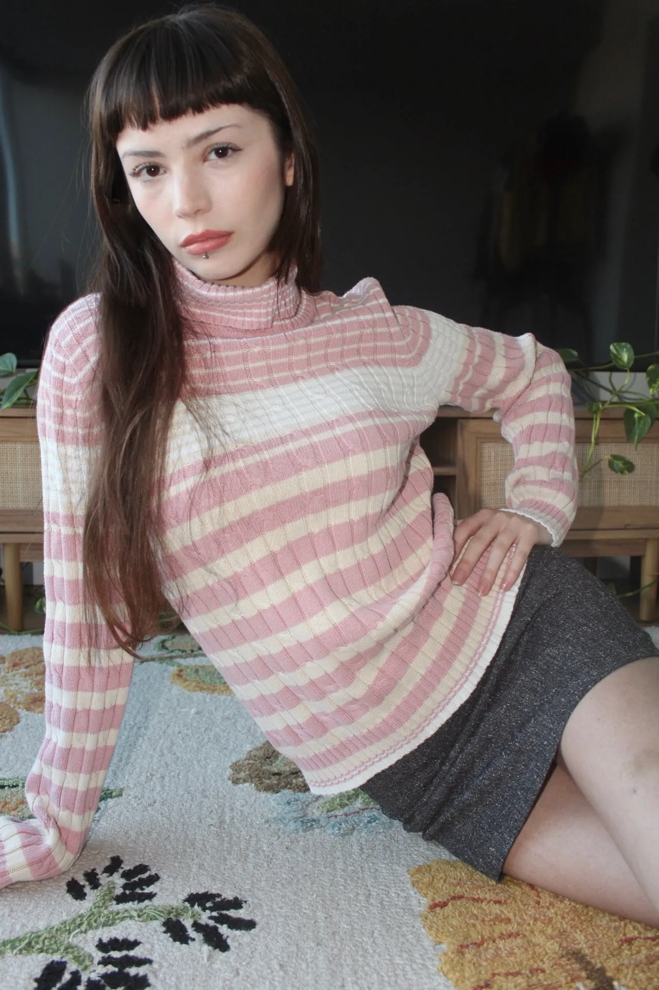 Vintage Ribbed Striped Turtleneck (M)