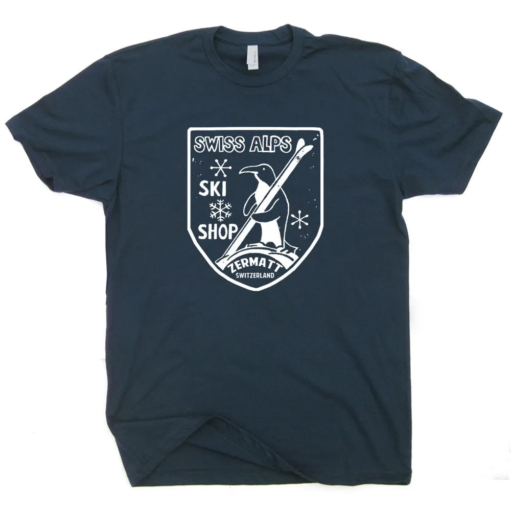 Vintage Ski T Shirt Swiss Alps Shirt Zermatt Switzerland Skiing Snowboard Shirt