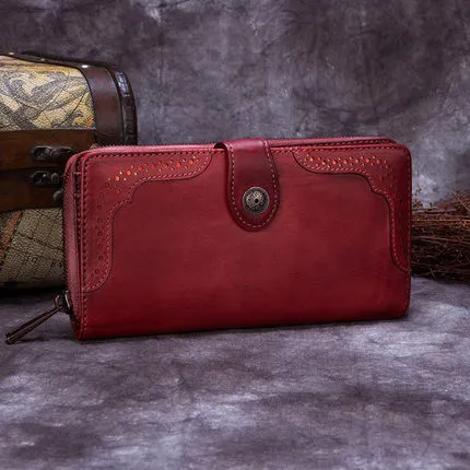Vintage Style Full Grain Leather Wallet, Long Purse, Money Wallet A0085