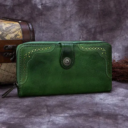 Vintage Style Full Grain Leather Wallet, Long Purse, Money Wallet A0085