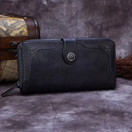 Vintage Style Full Grain Leather Wallet, Long Purse, Money Wallet A0085