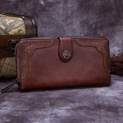 Vintage Style Full Grain Leather Wallet, Long Purse, Money Wallet A0085