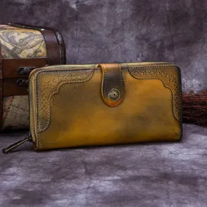 Vintage Style Full Grain Leather Wallet, Long Purse, Money Wallet A0085