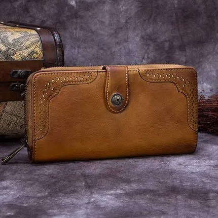 Vintage Style Full Grain Leather Wallet, Long Purse, Money Wallet A0085