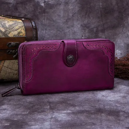 Vintage Style Full Grain Leather Wallet, Long Purse, Money Wallet A0085