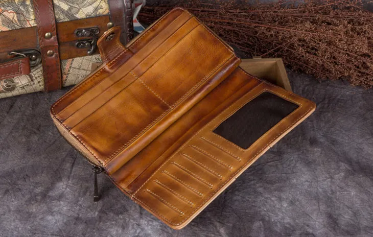 Vintage Style Full Grain Leather Wallet, Long Purse, Money Wallet A0085