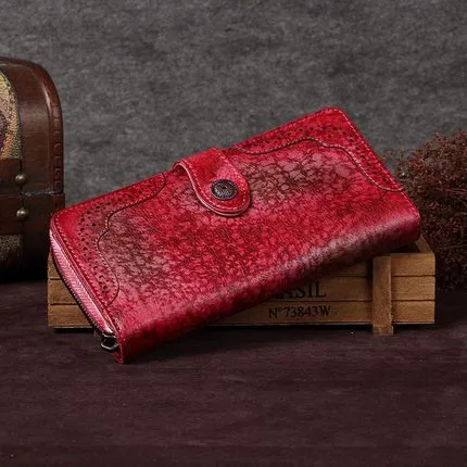 Vintage Style Full Grain Leather Wallet, Long Purse, Money Wallet A0085