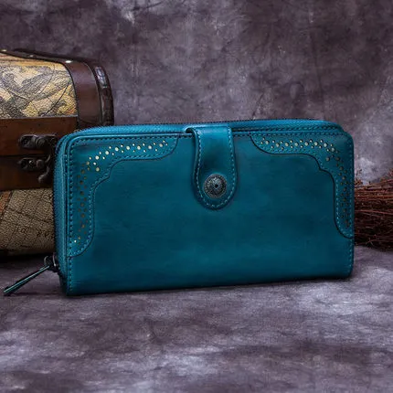 Vintage Style Full Grain Leather Wallet, Long Purse, Money Wallet A0085
