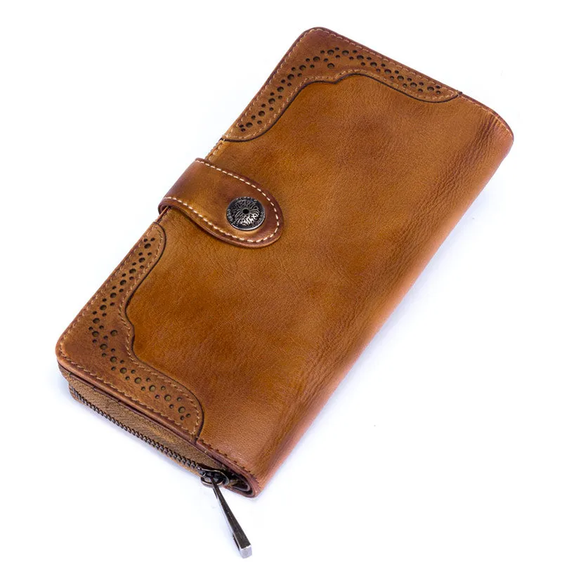 Vintage Style Full Grain Leather Wallet, Long Purse, Money Wallet A0085