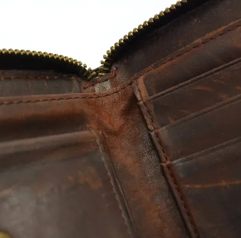 Visvim Veggie Leather Bi-Fold Zip Wallet Dark Brown