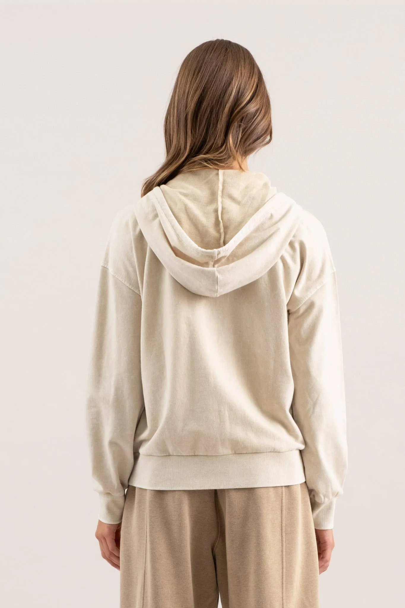 WASHED HOODED HENLEY KNIT SWEATER