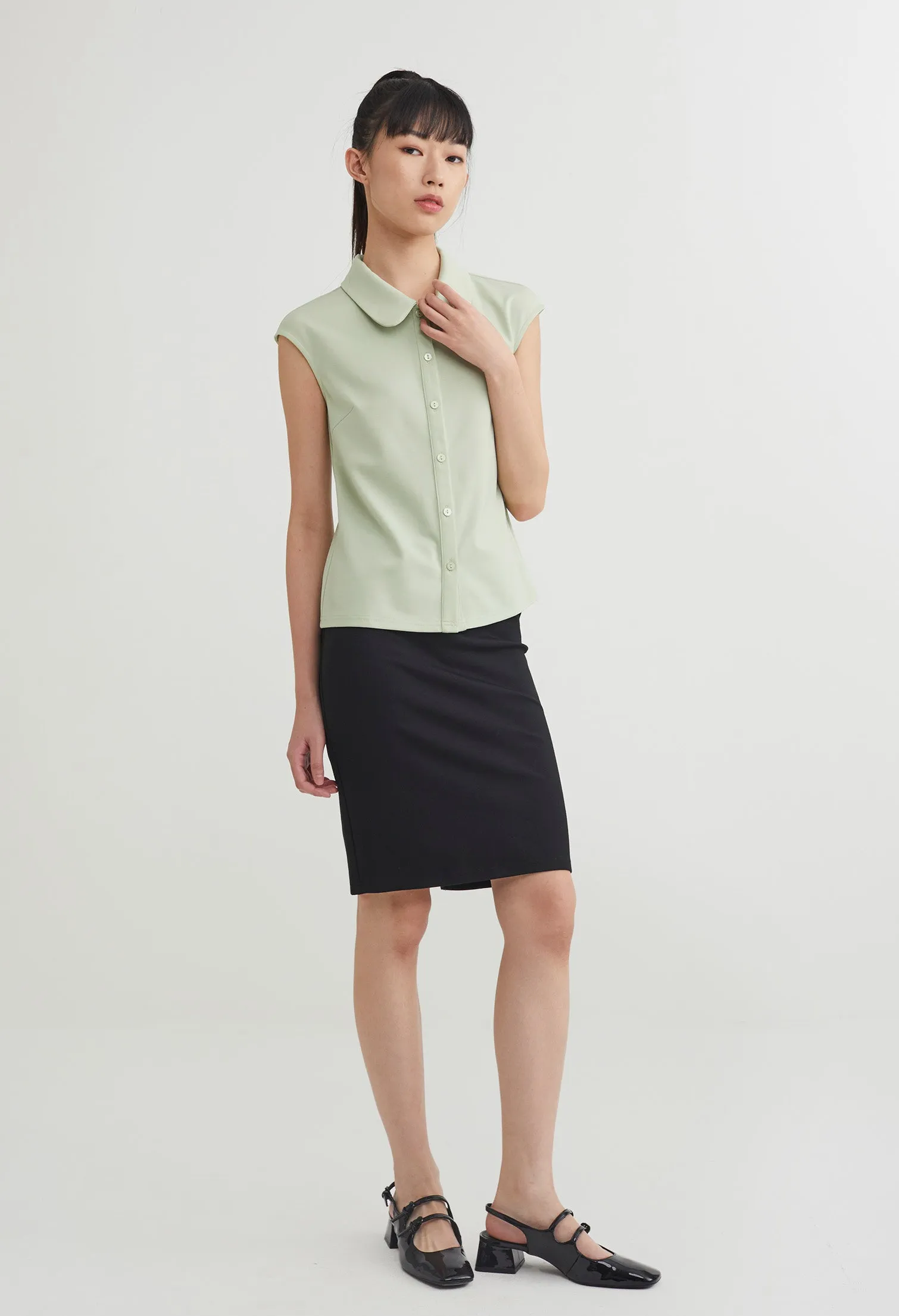 Weekday Cap Sleeve Button Down Top