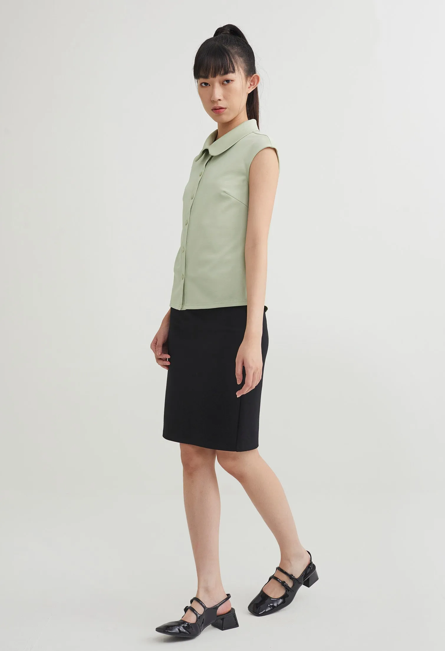 Weekday Cap Sleeve Button Down Top