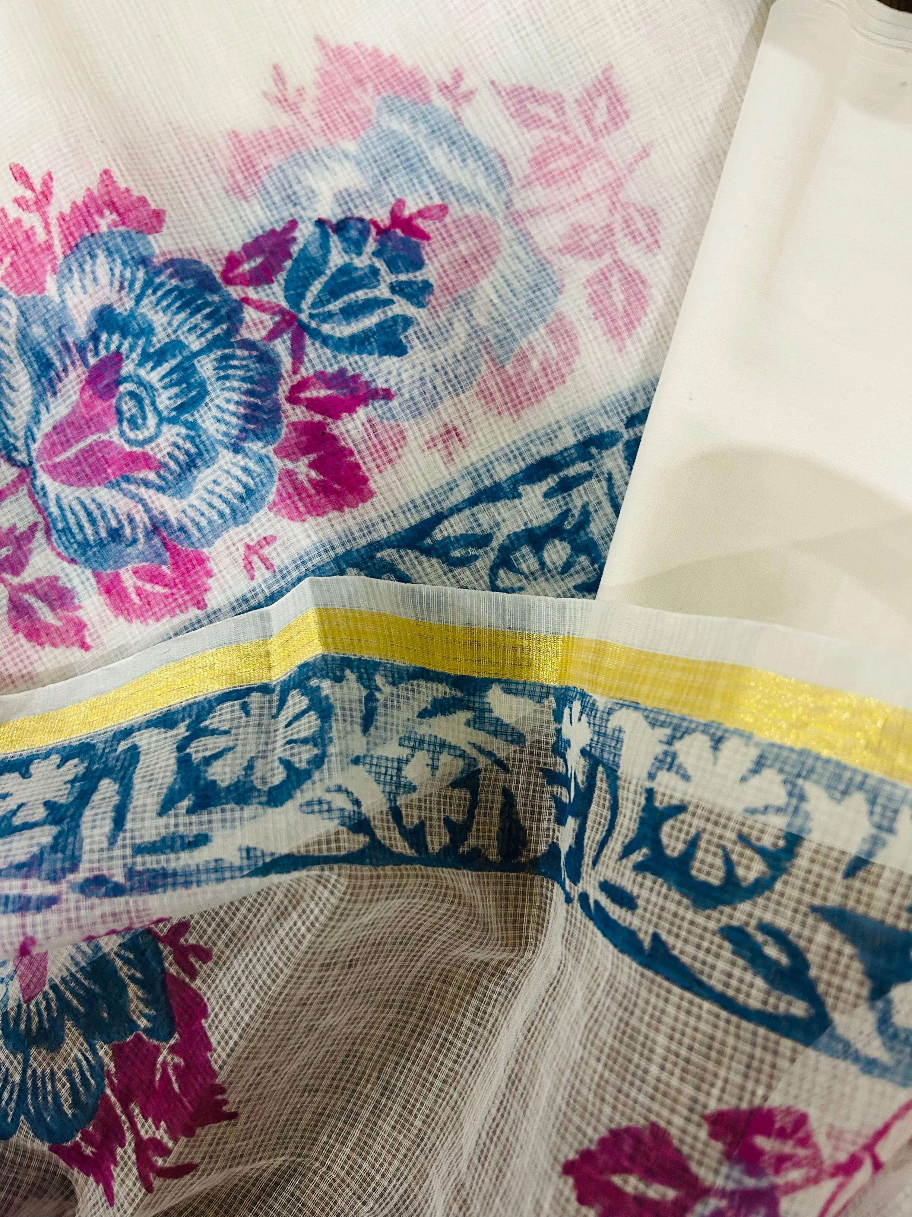 White and blue Kota Doriya Suit
