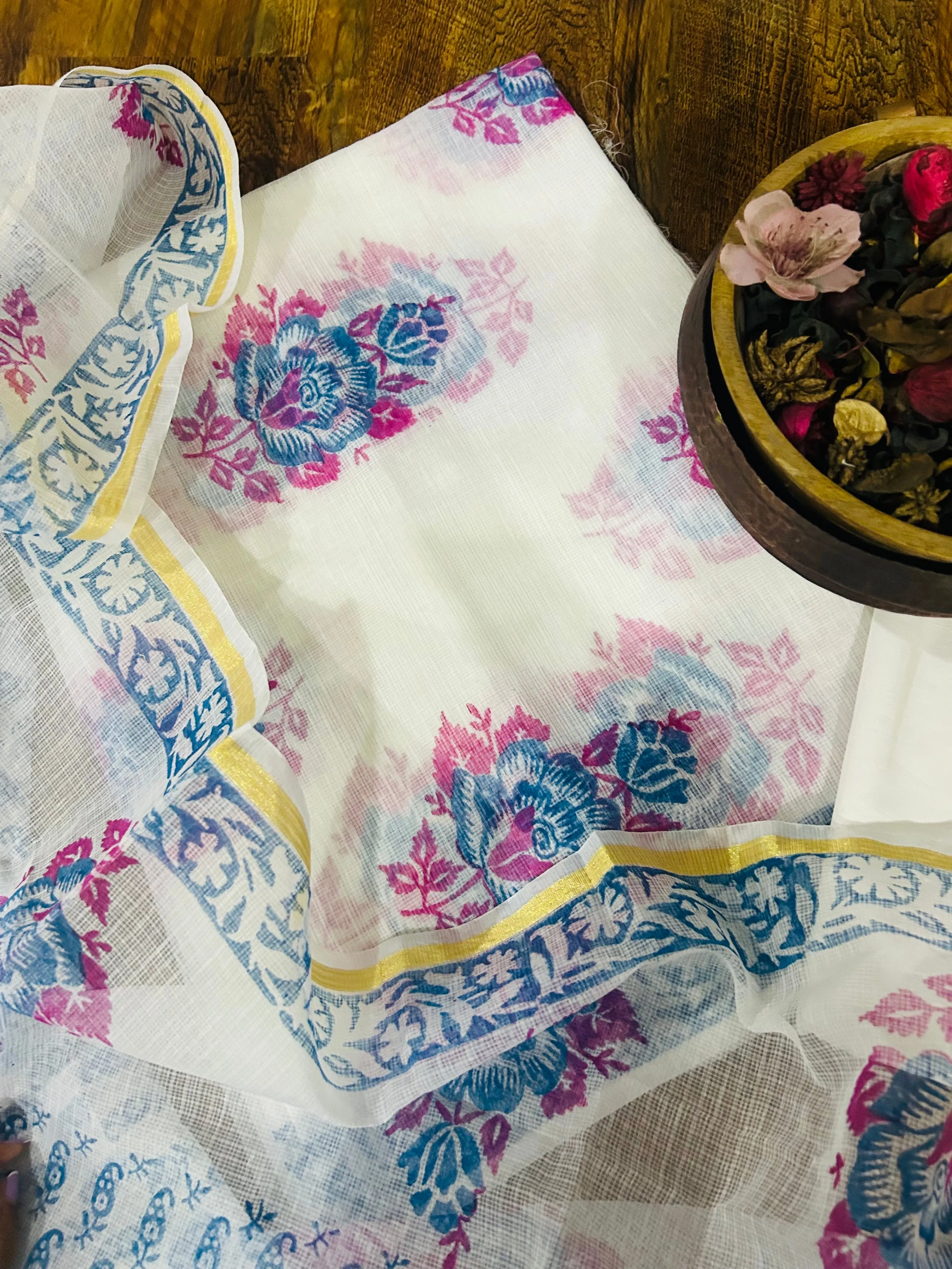 White and blue Kota Doriya Suit