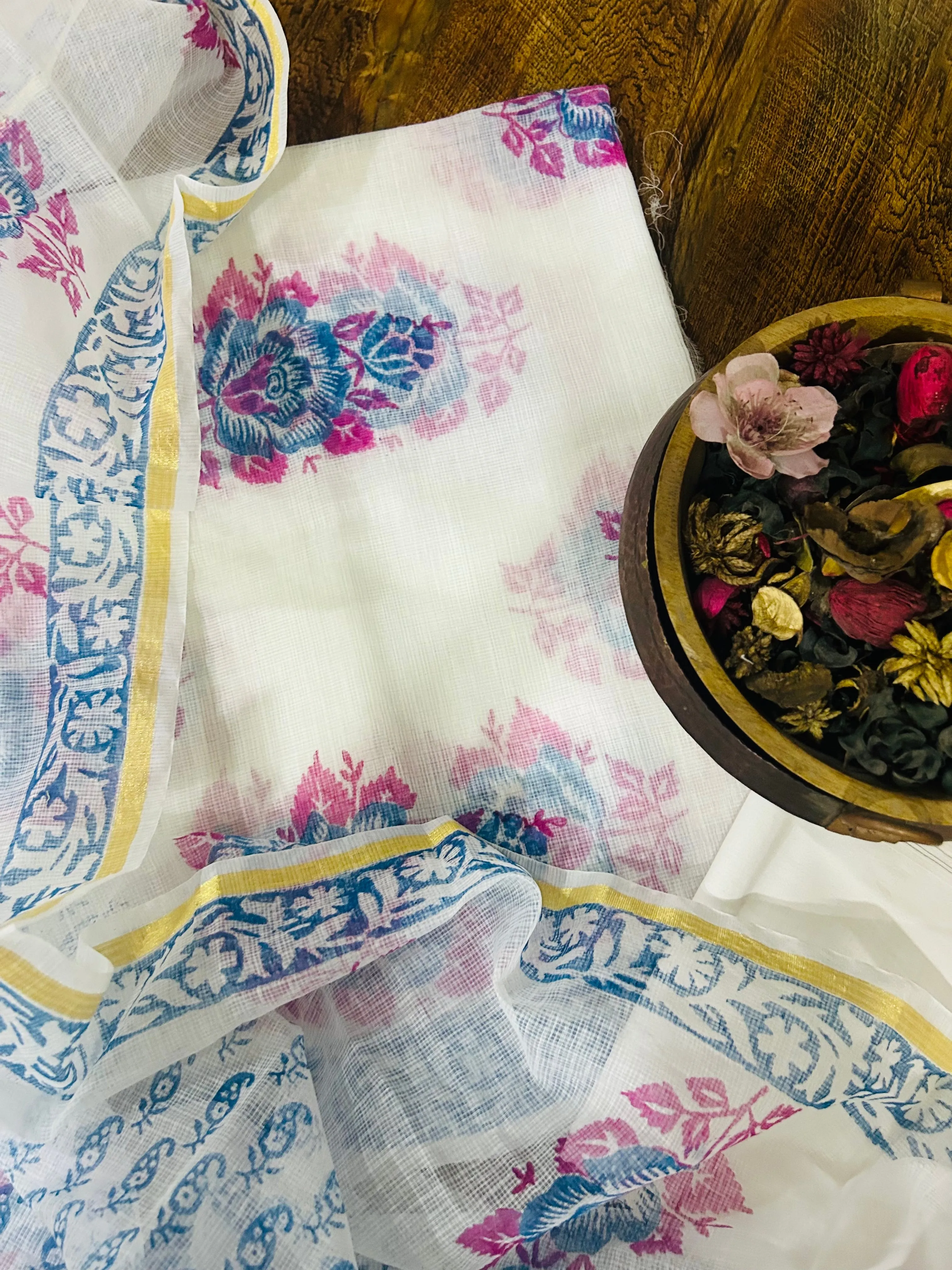 White and blue Kota Doriya Suit