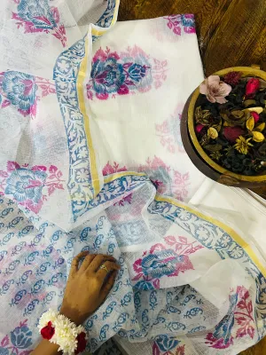 White and blue Kota Doriya Suit