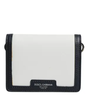 White Blue Leather Bifold Crossbody Sling Wallet