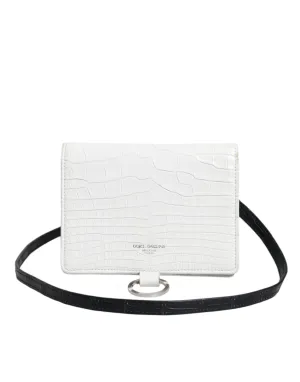 White Blue Leather Bifold Crossbody Sling Wallet
