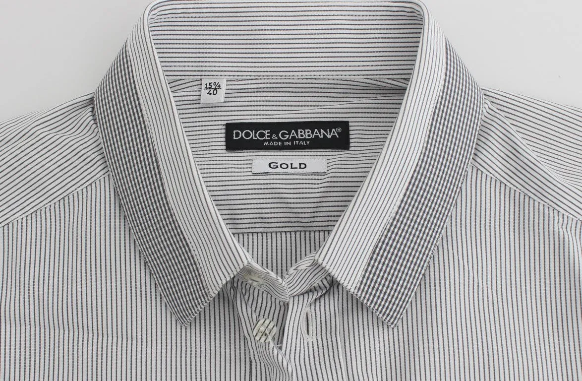 White Blue Striped Cotton Slim GOLD Shirt
