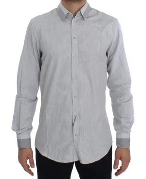 White Blue Striped Cotton Slim GOLD Shirt