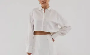 White linen button down cropped