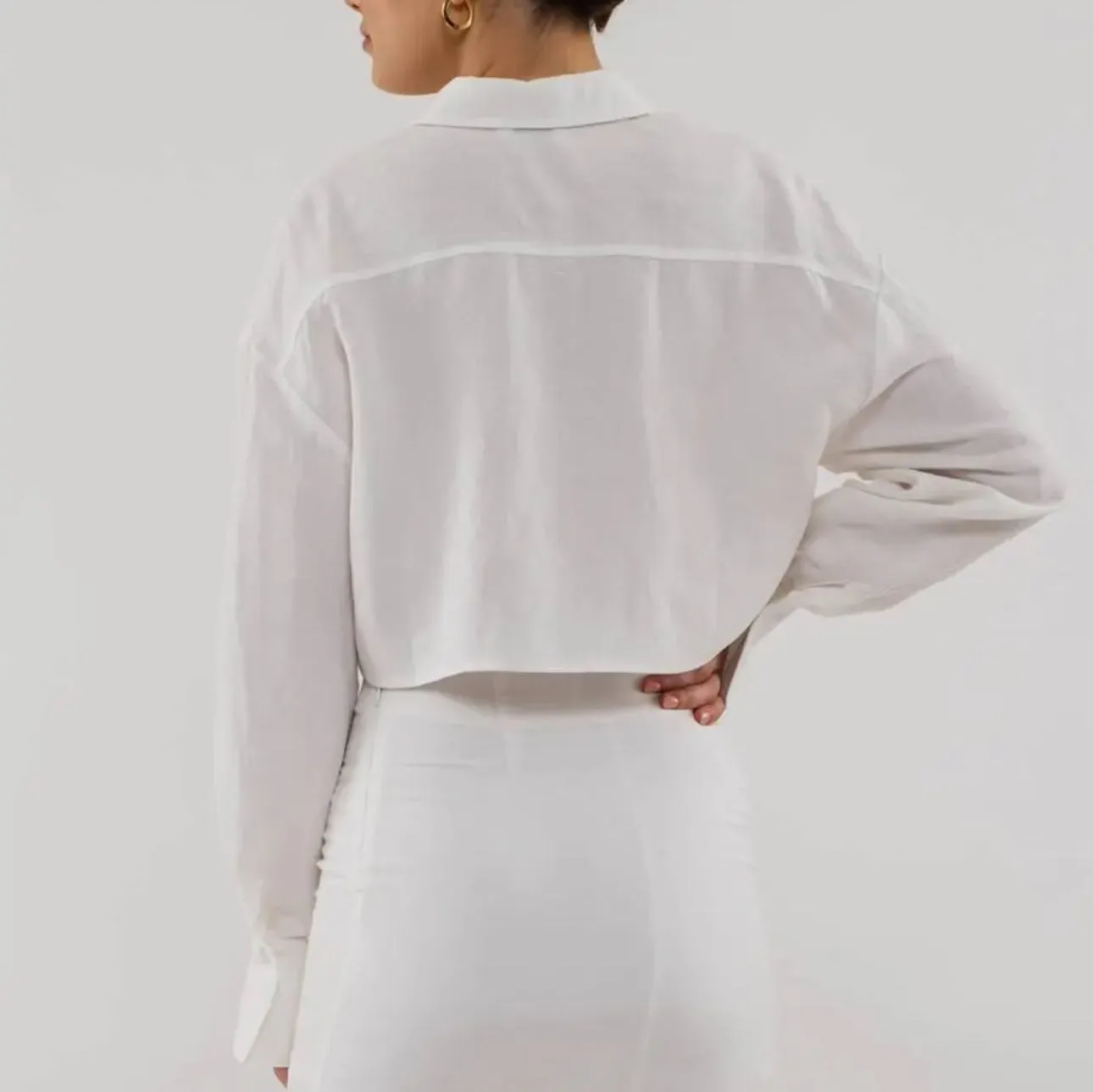 White linen button down cropped
