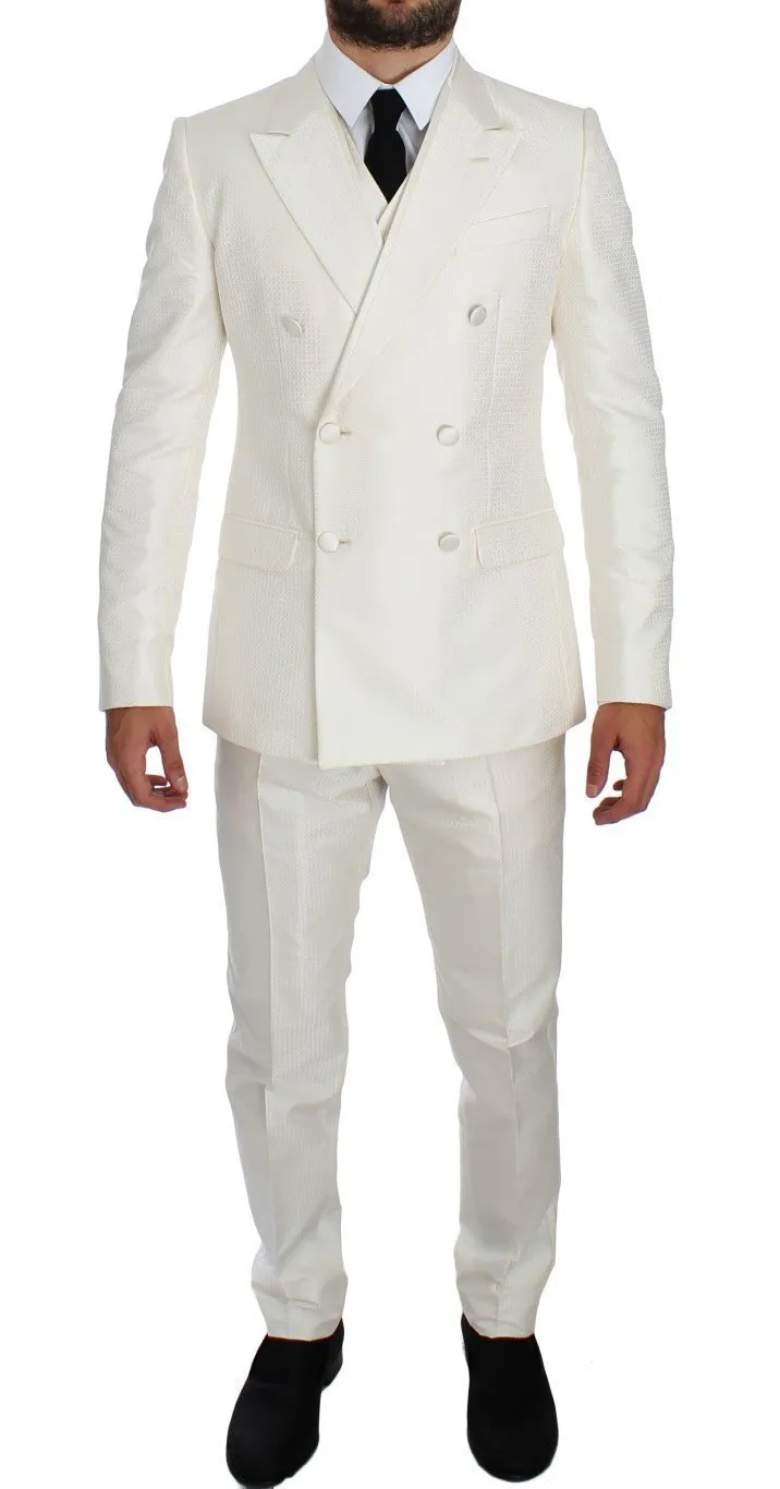 White Silk Double Breasted 3 Piece Suit