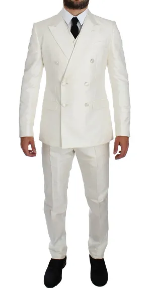 White Silk Double Breasted 3 Piece Suit