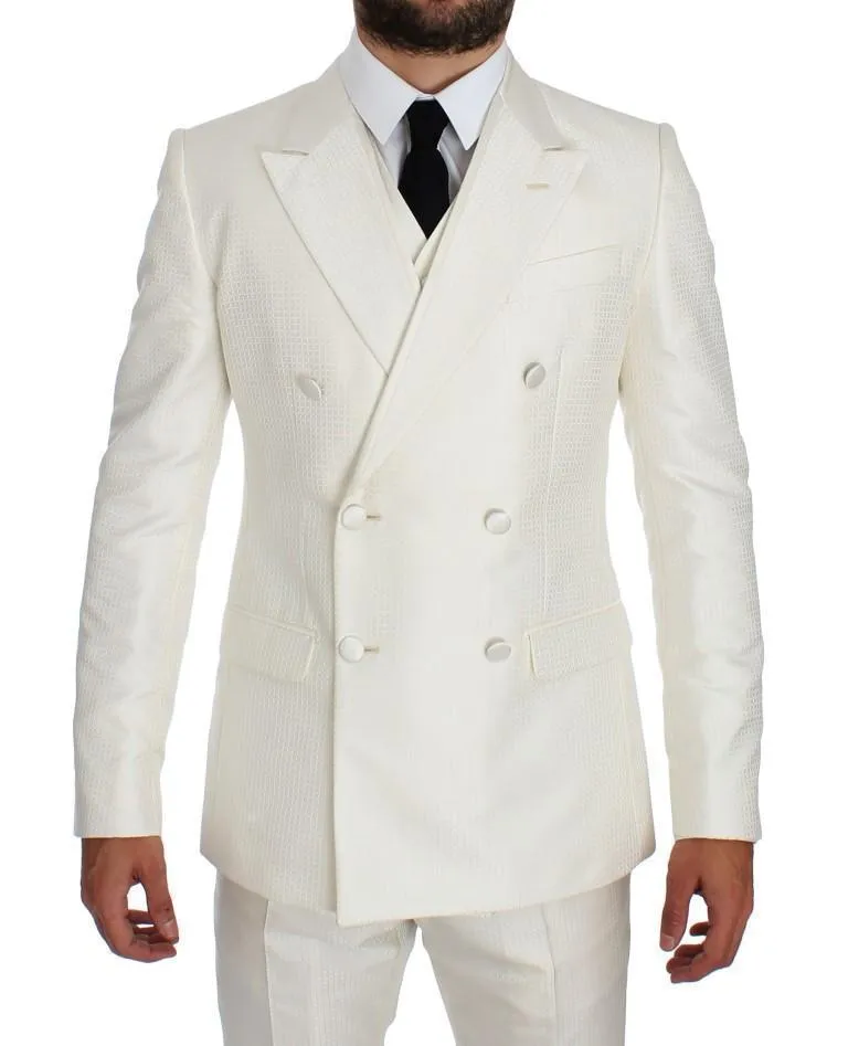 White Silk Double Breasted 3 Piece Suit