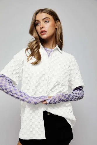 White Textured Button Up Shirt