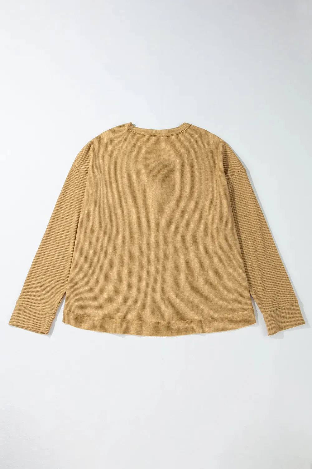 Willa Waffle-Knit Half Button Round Neck Long Sleeve Top- Deal of the Day!