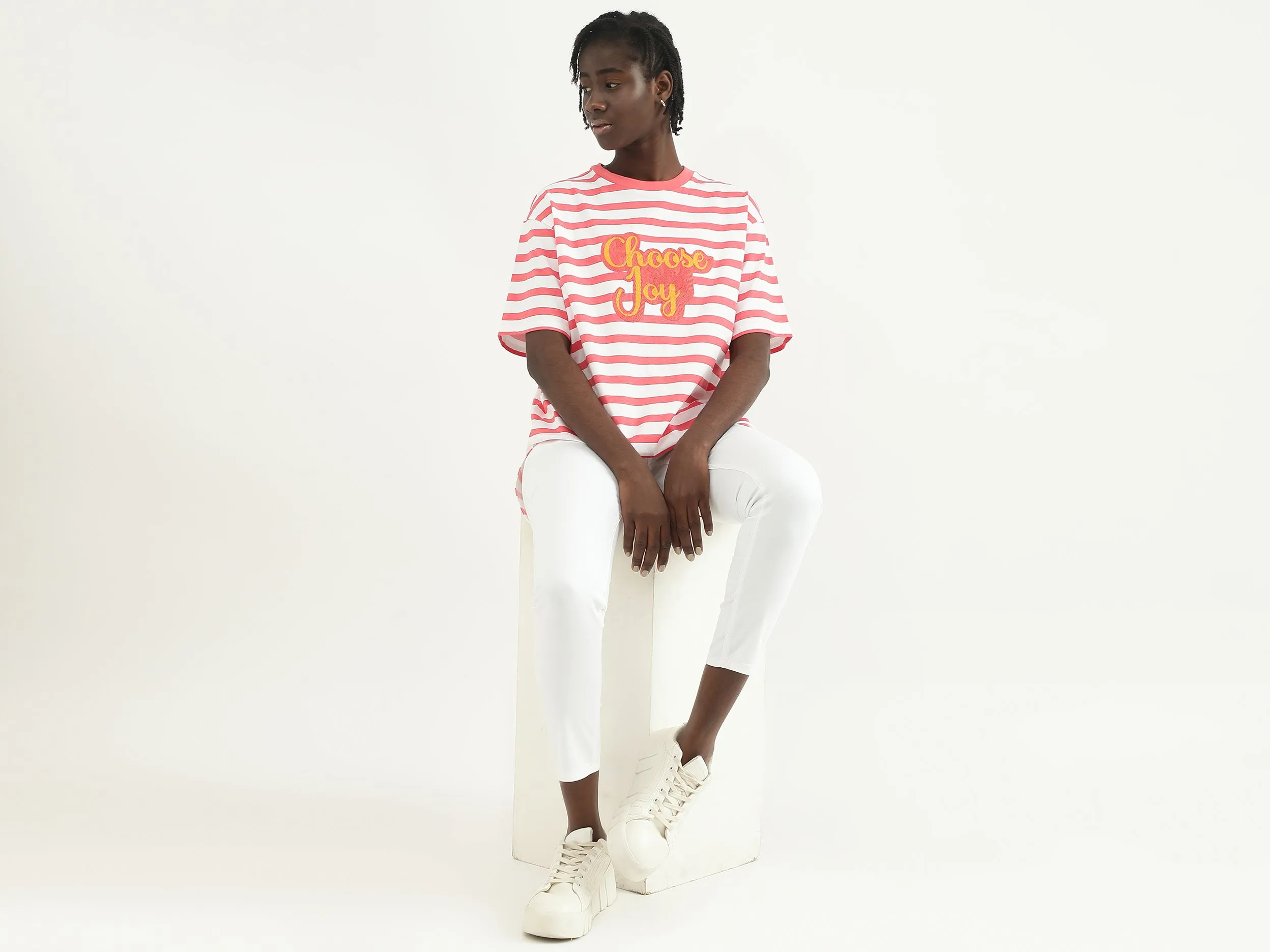 Women Striped Round Neck T-shirt