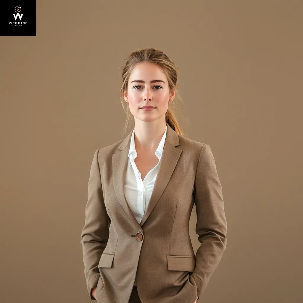 Women's Brown Two-Piece Suit - Elegant Wedding & Formal Pant Suit Set