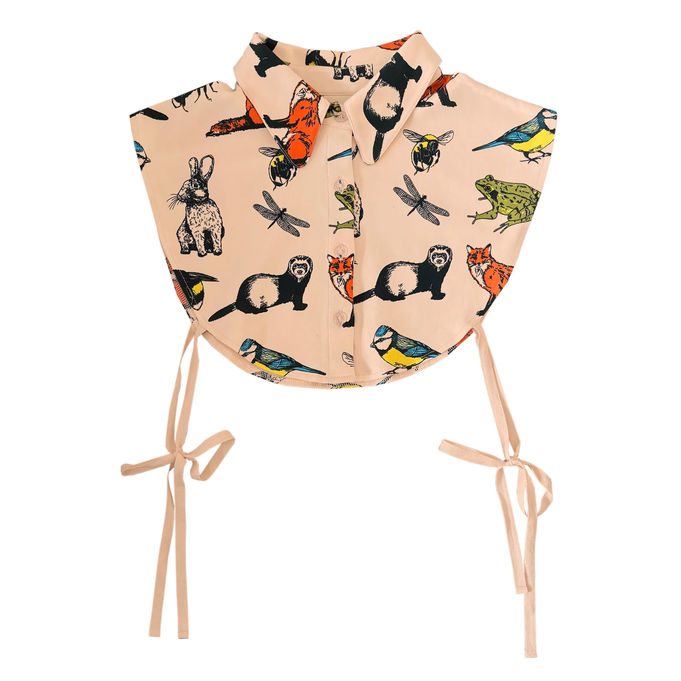 Women's Detachable Collar - Button Down - Peach with animal print